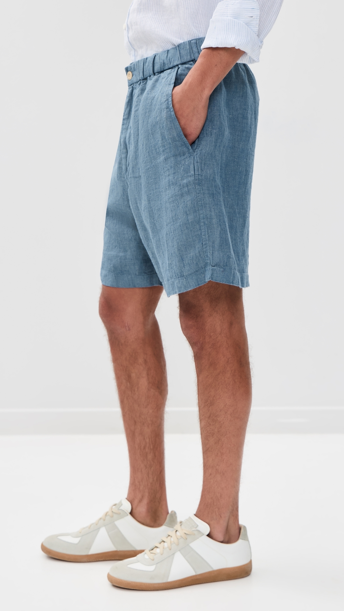 Linen Pull On Shorts Light Chambray