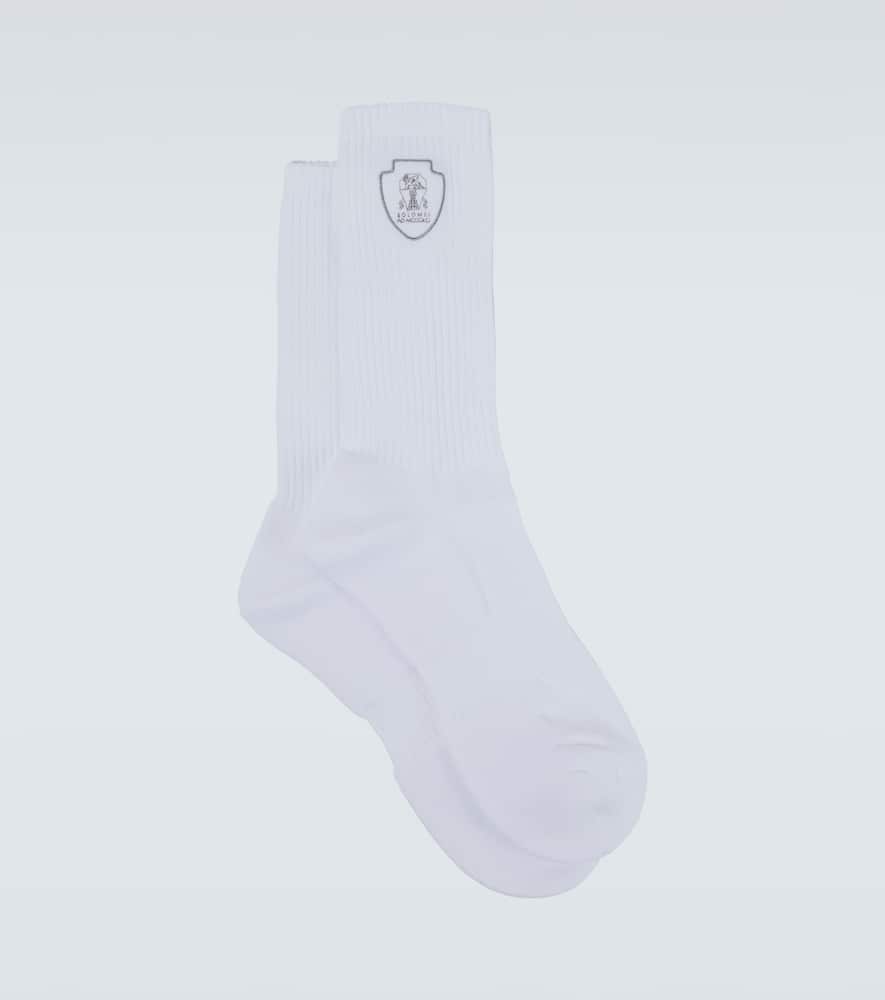Logo ribbed-knit cotton-blend socks