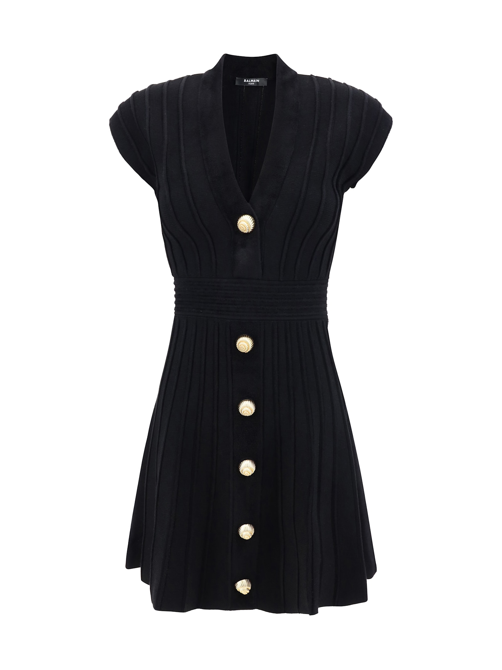 Buttoned velvet mini dress - Black