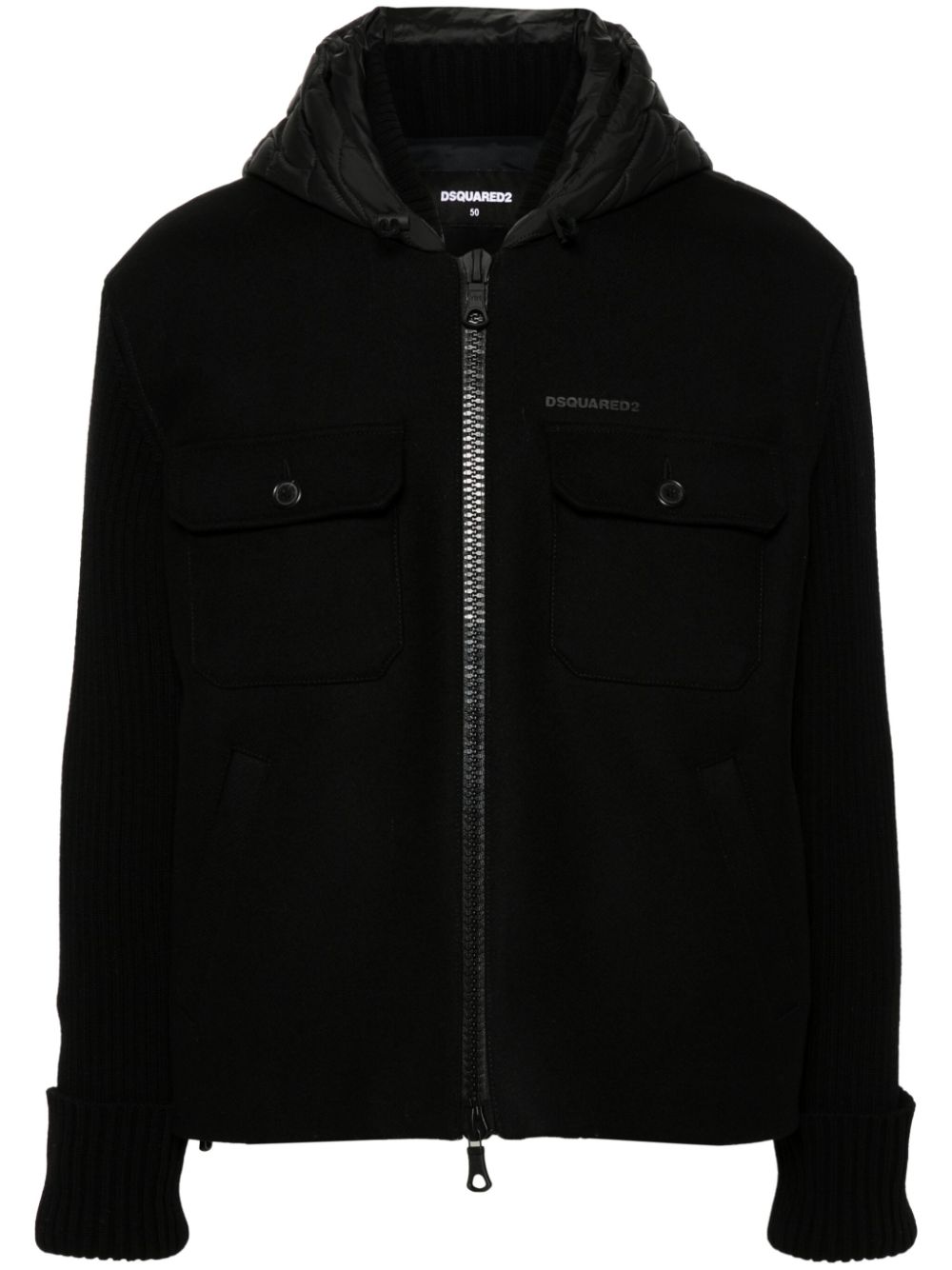Contrast-panel hooded jacket - Black