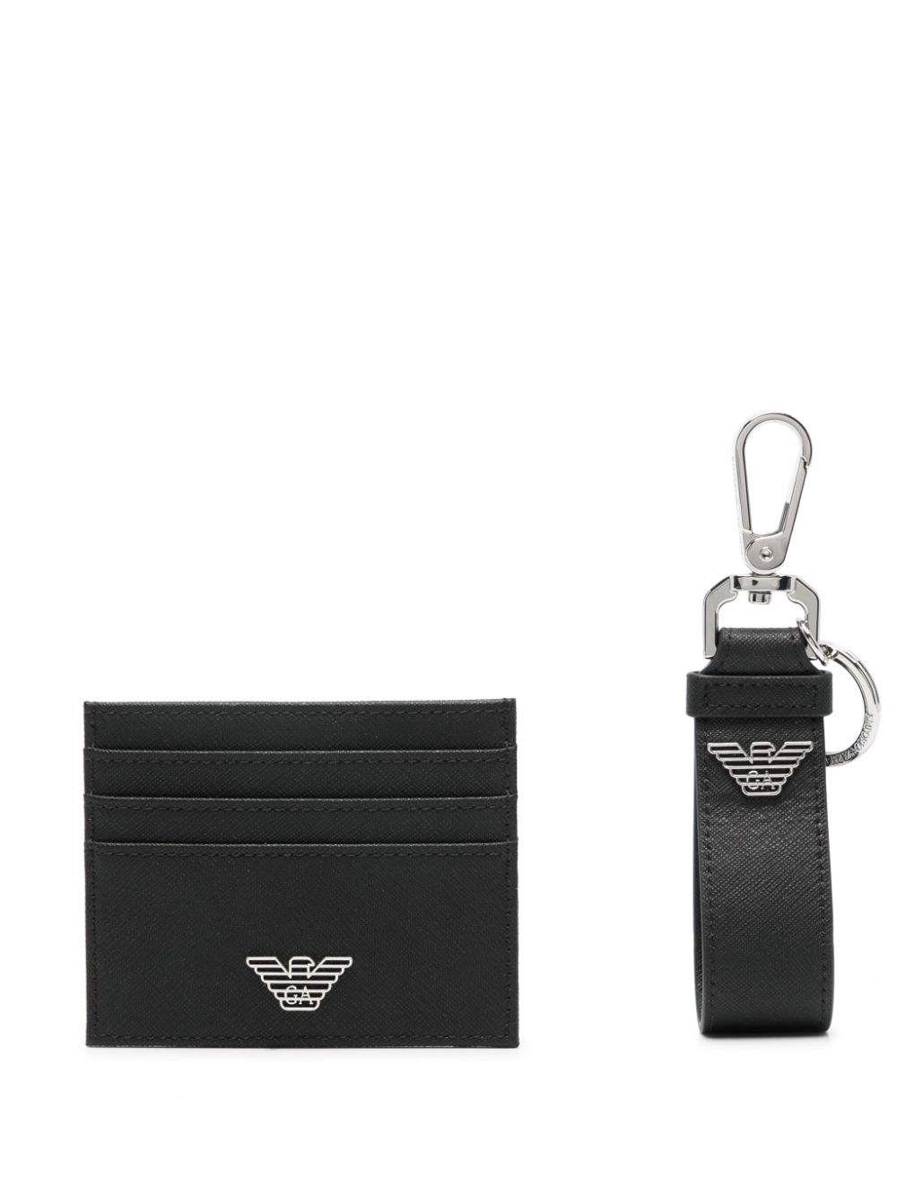 Logo-plaque leather wallet set - Black