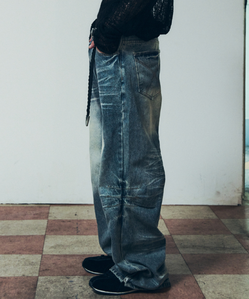 Washed Zipper Slit Denim Pants