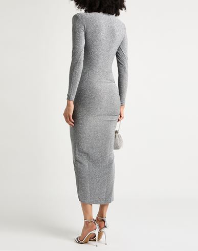 Woman Midi dress Silver Size 4 Polyester, Viscose, Polyamide, Metallic Polyester, Elastane