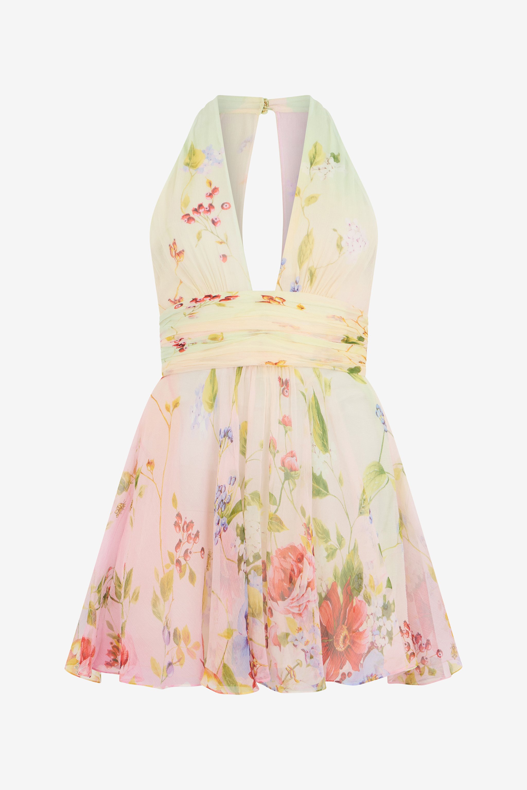 Chiffon Mini Dress With Miami Flowers Print