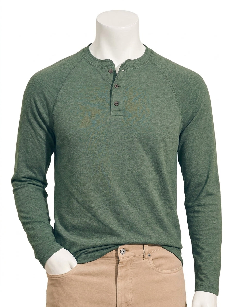 Cloud Henley Long Sleeve Tee In Deep Fern Heather