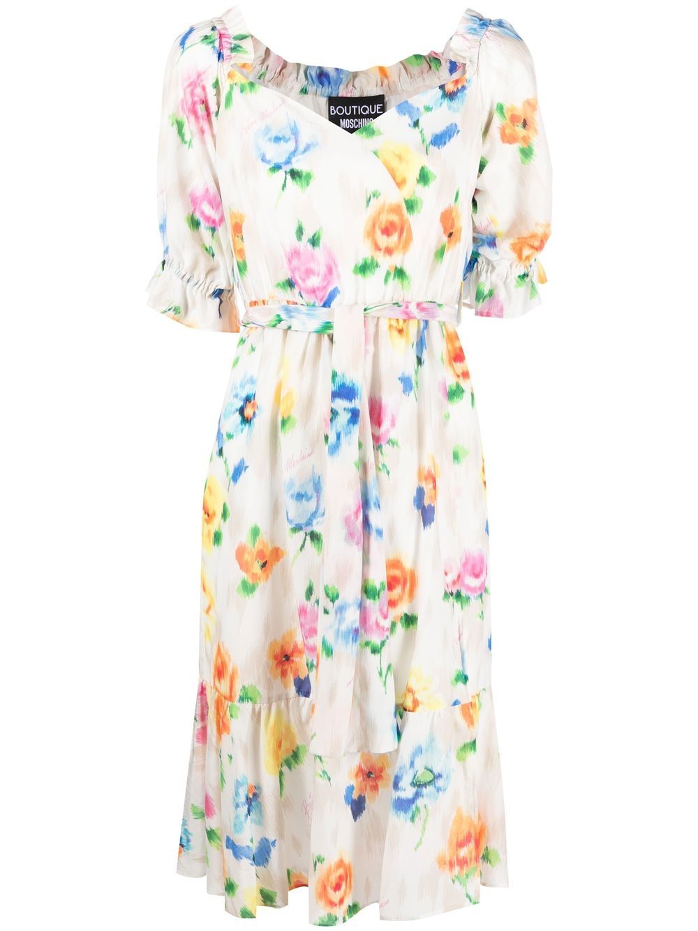Floral-print midi dress - White