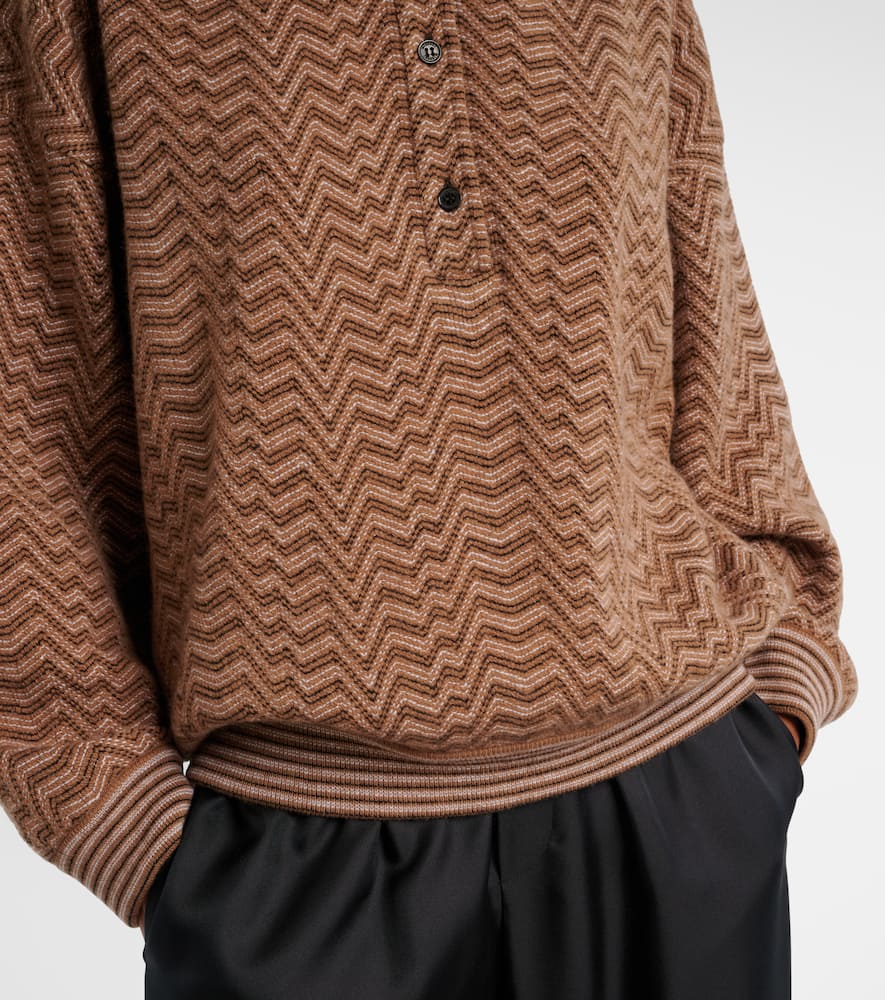 Zigzag wool and cotton polo sweater