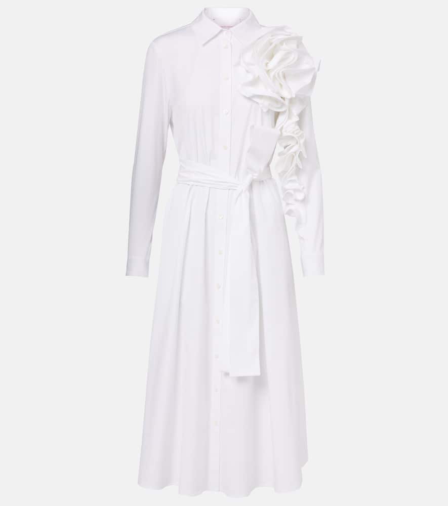 Floral-appliqué poplin shirtdress