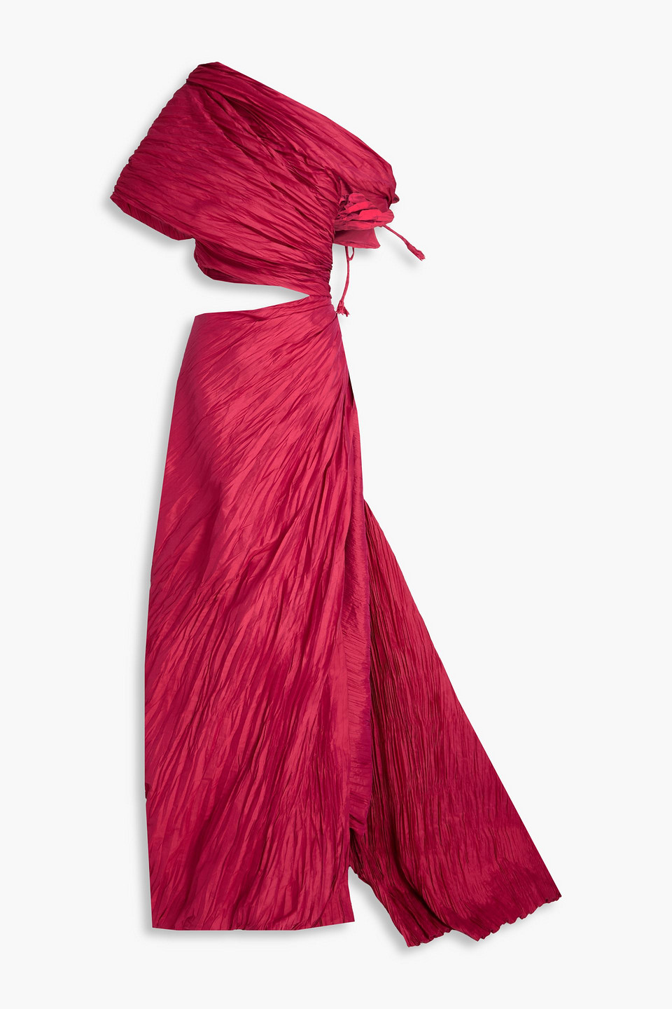 One-shoulder cutout plissé-crepe gown - Red - FR 36