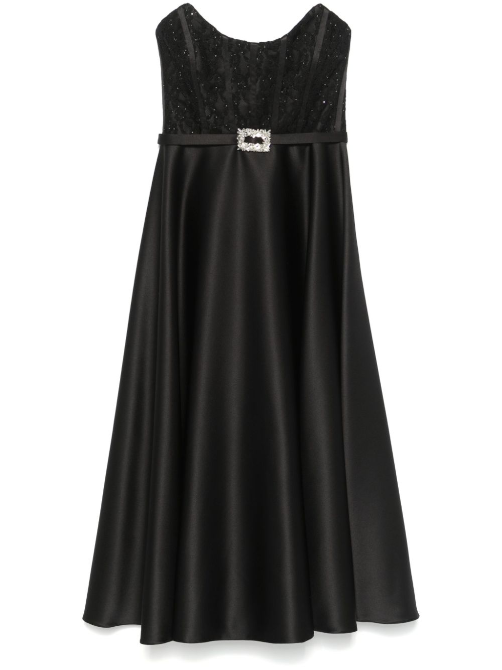Corset-style taffeta midi dress - Black