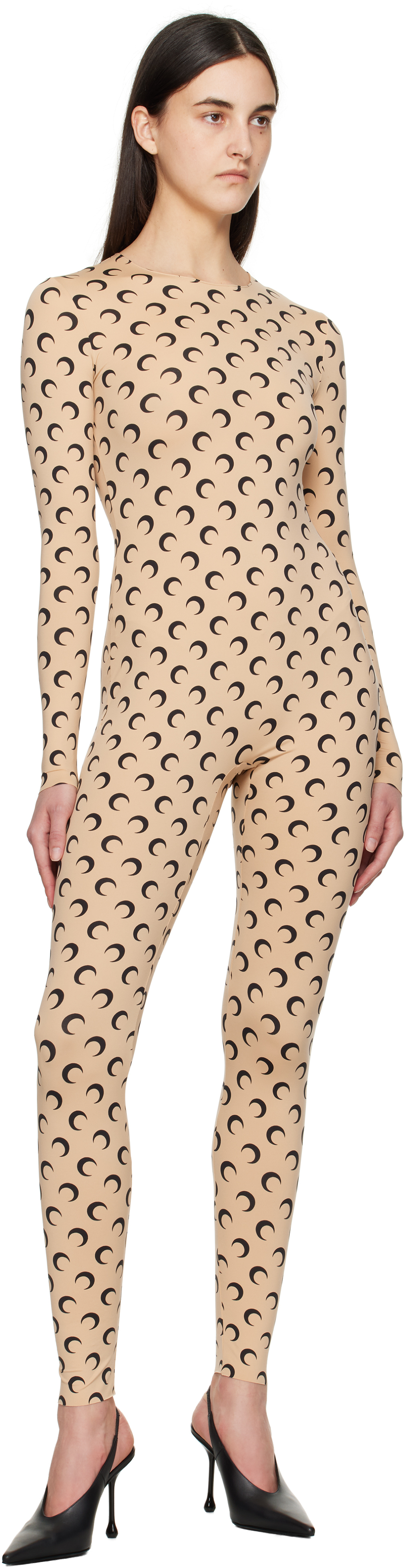 Marine Serre Beige Recycled Jersey Moon Catsuit