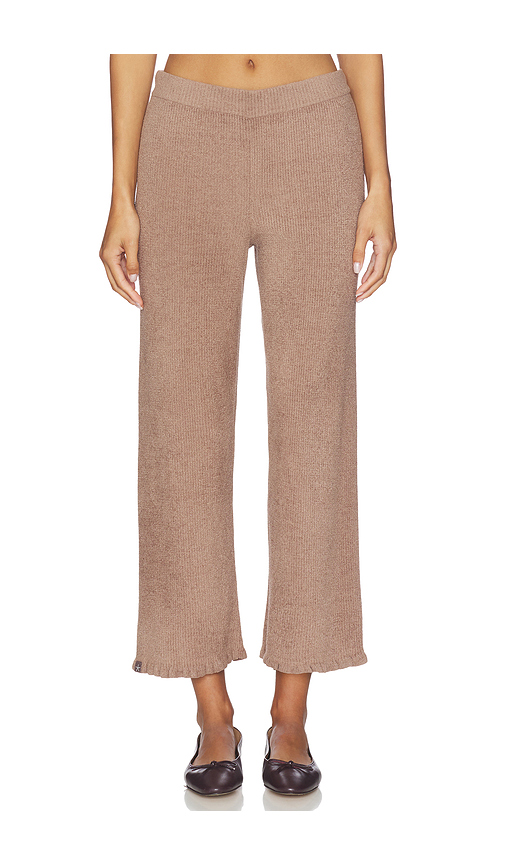 Barefoot Dreams CozyChic Ultra Lite Rib Ruffle Hem Ankle Pant in Brown. L. Also in S, XS