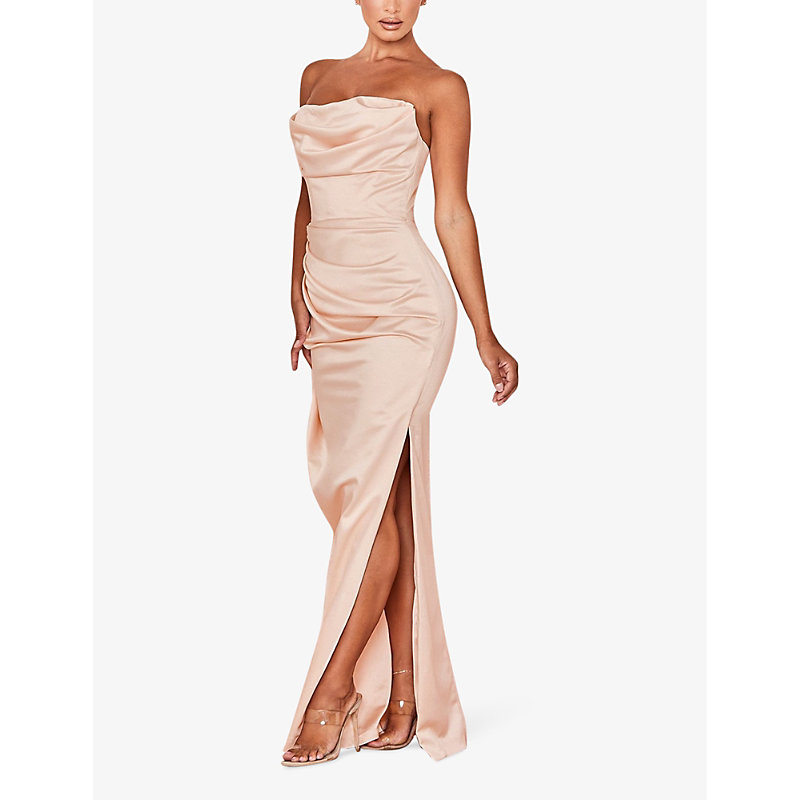 Womens Champagne Adrienne Strapless Corset Stretch-satin Maxi Dress 