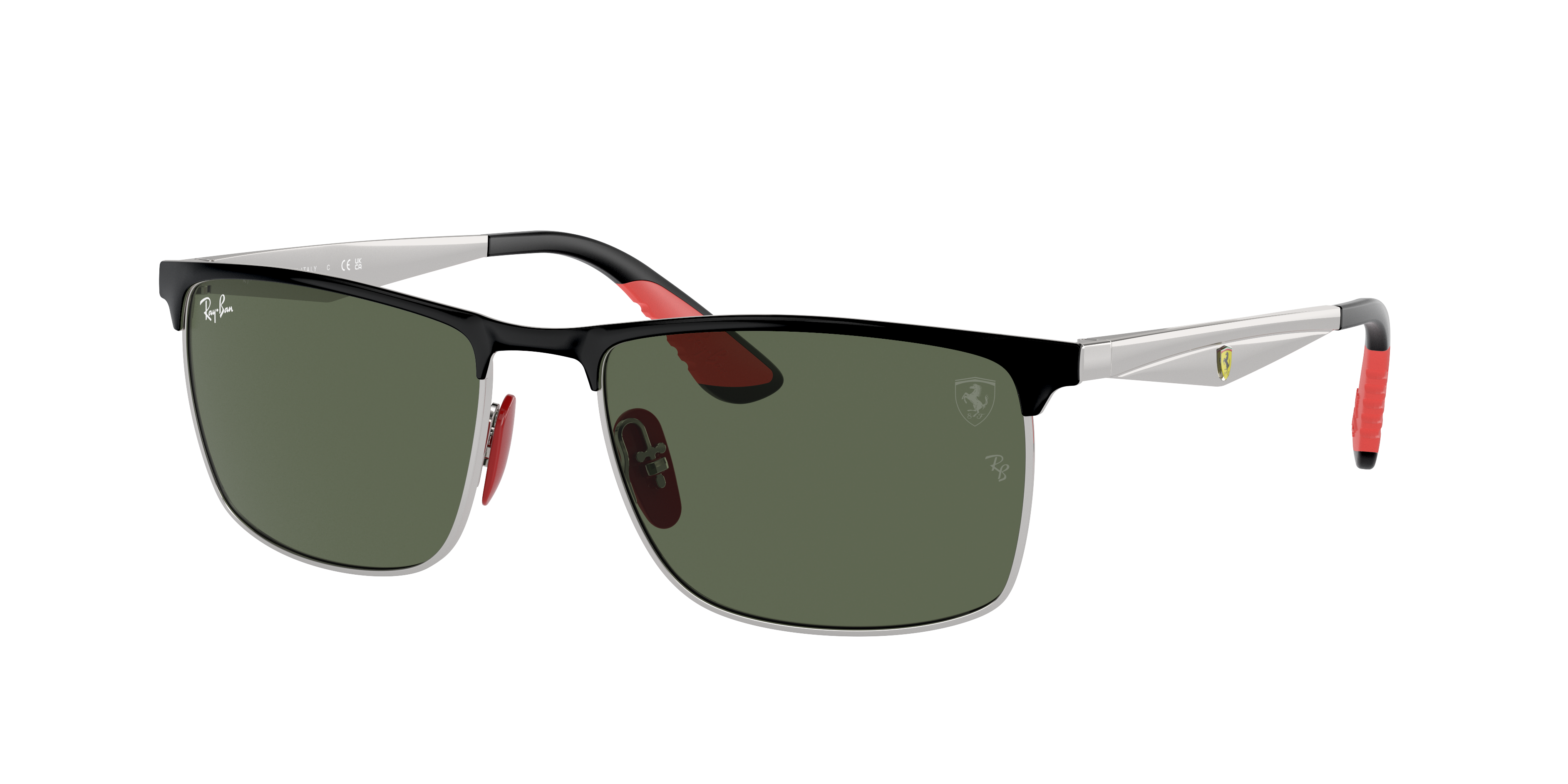 Ray-Ban Unisex Sunglass RB3726M Scuderia Ferrari Collection - Frame color: Black On Silver, Lens color: Dark Green