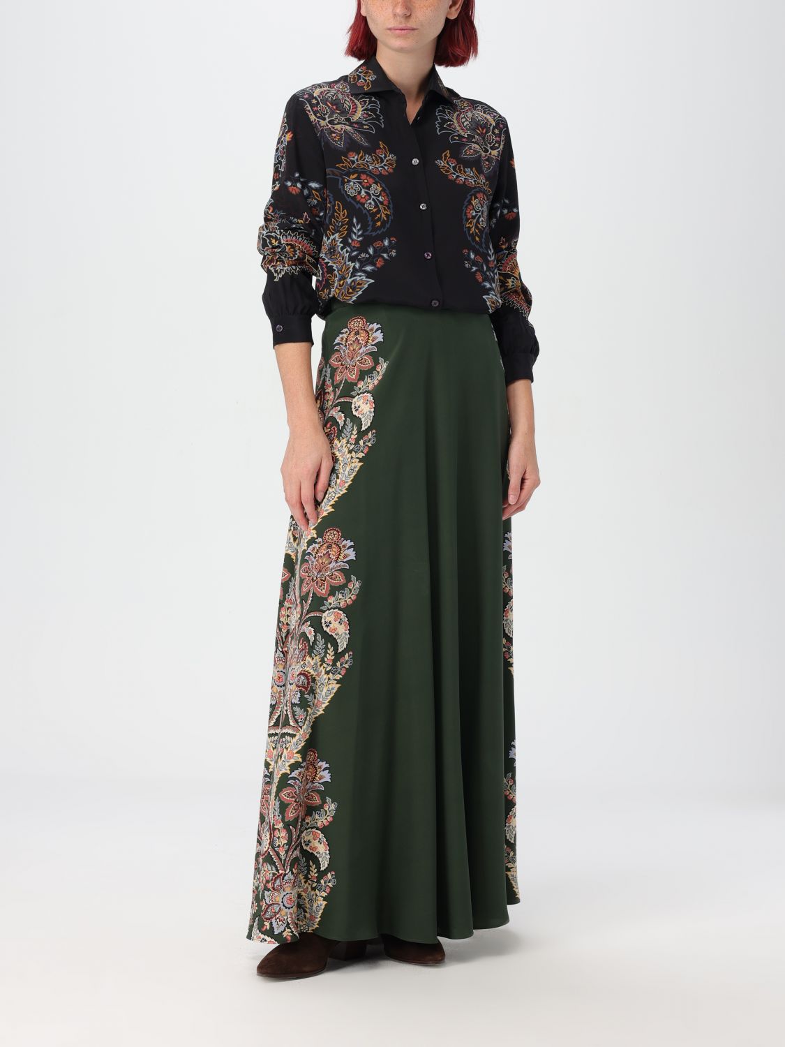 Paisley-print silk midi skirt - Green