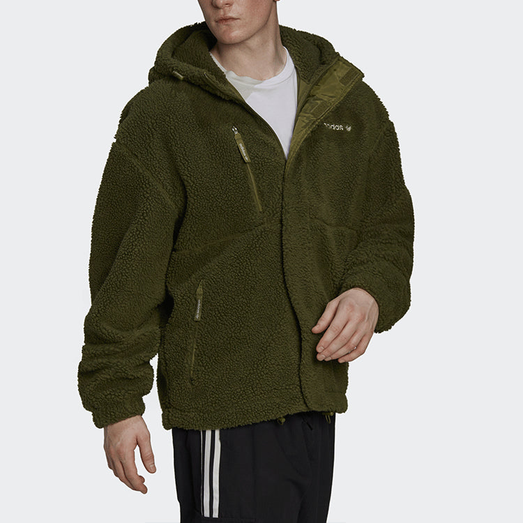 Men's originals Polar Fleece Wb Logo Embroidered Sports Hooded Jacket Dark Olive Green