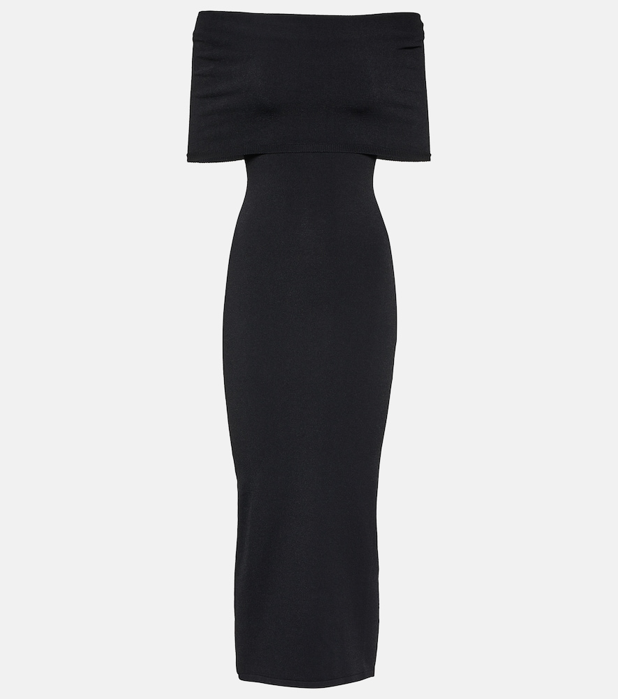Off-shoulder ribbed-knit midi dress