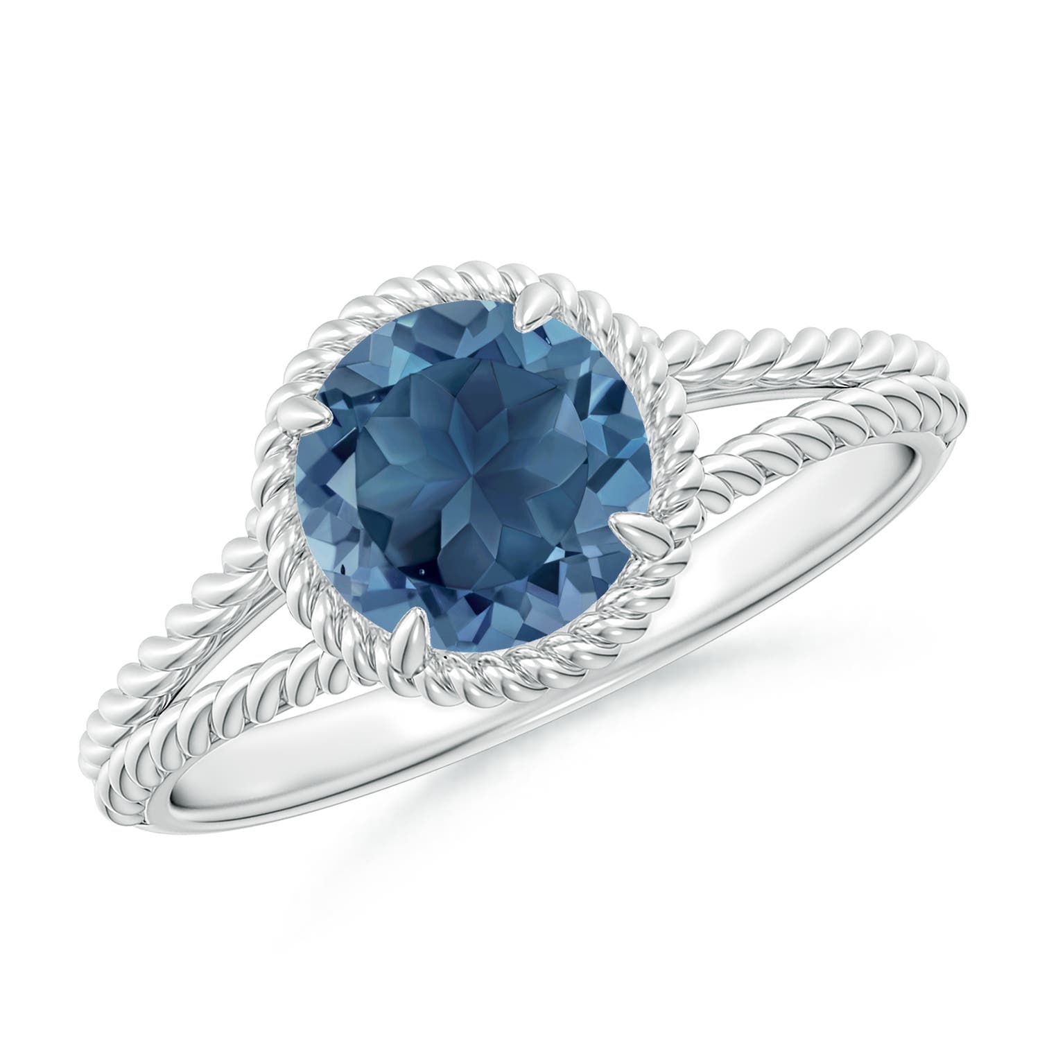 Angara 1.55 Carats London Blue Topaz Twist Rope Split Shank Ring in Platinum