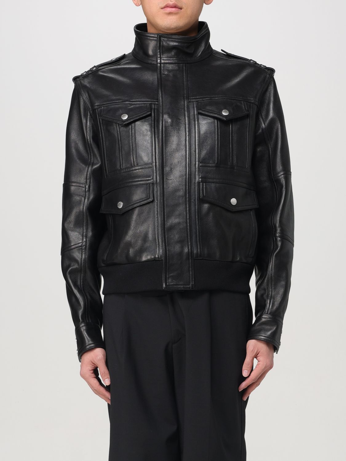 Long-sleeve leather jacket - Black