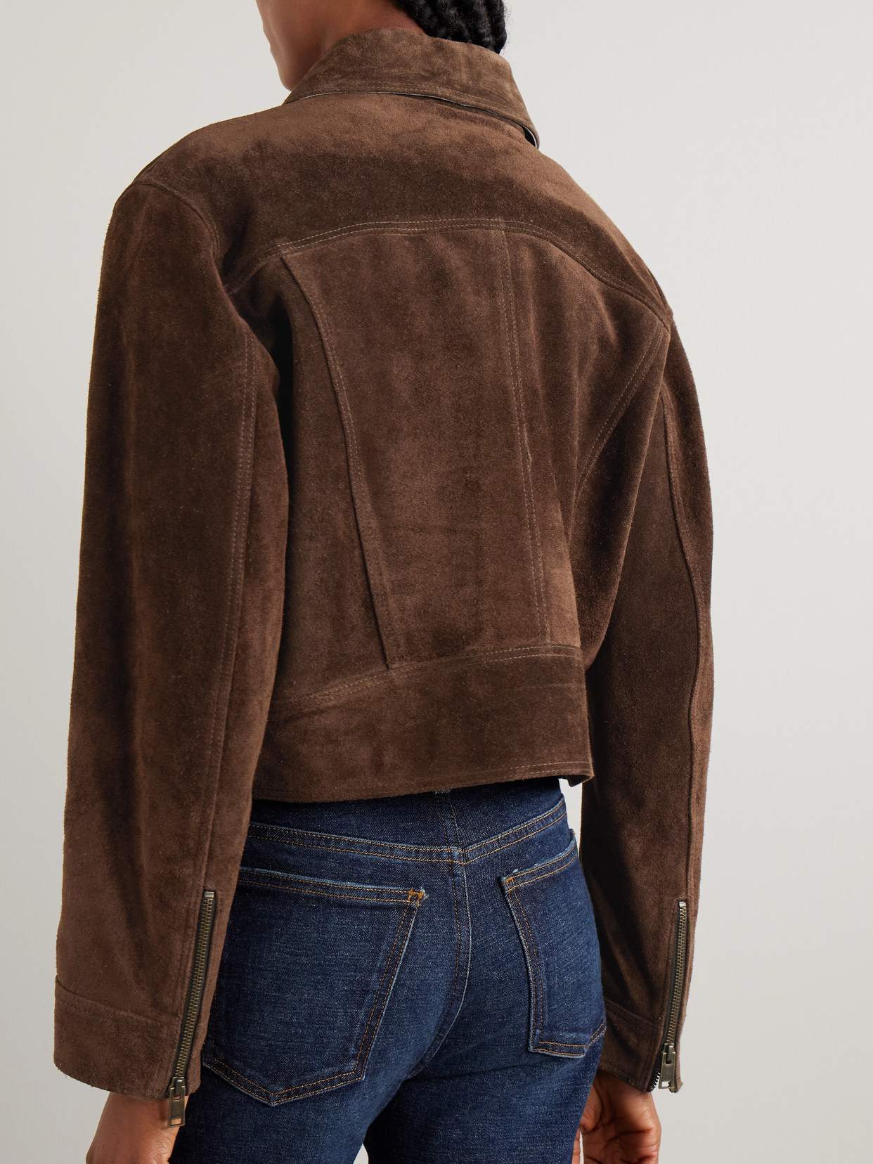 Helen Cropped Suede Jacket - Brown