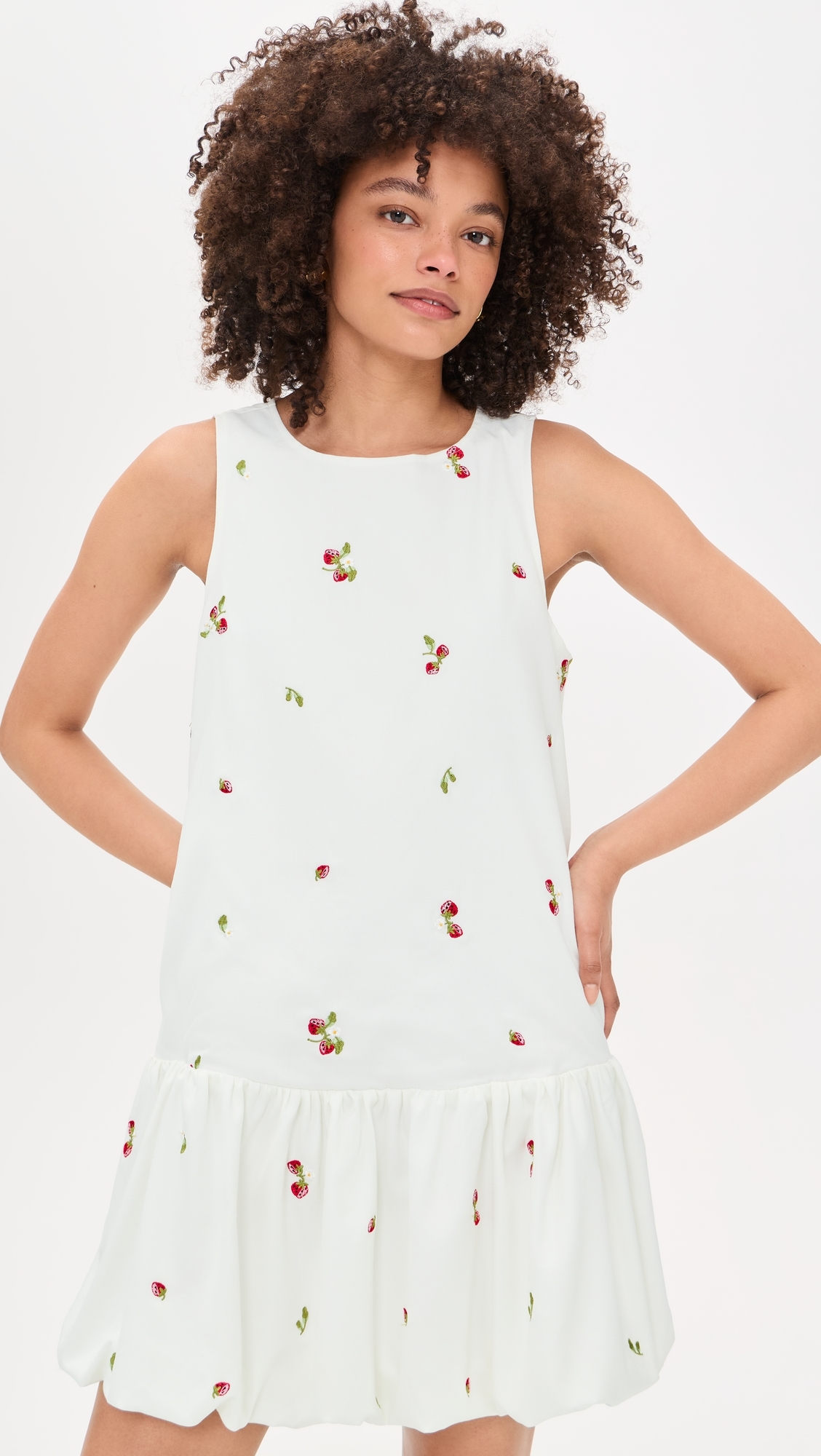 Strawberry Kiss Bubble Hem Mini Dress White Red Multi
