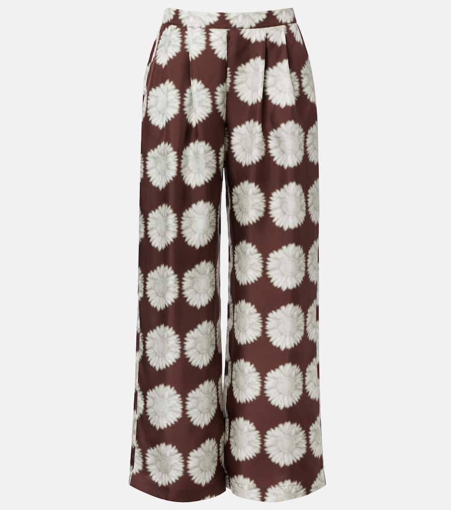 Isola floral silk twill wide-leg pants