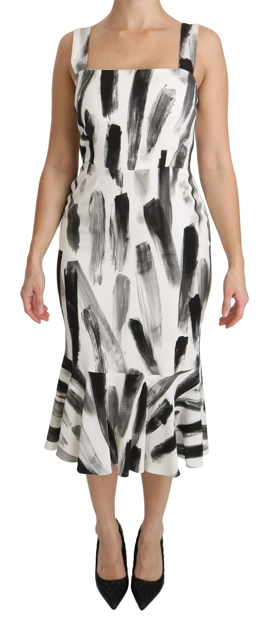 Brush-Stroke Printed Dress — White