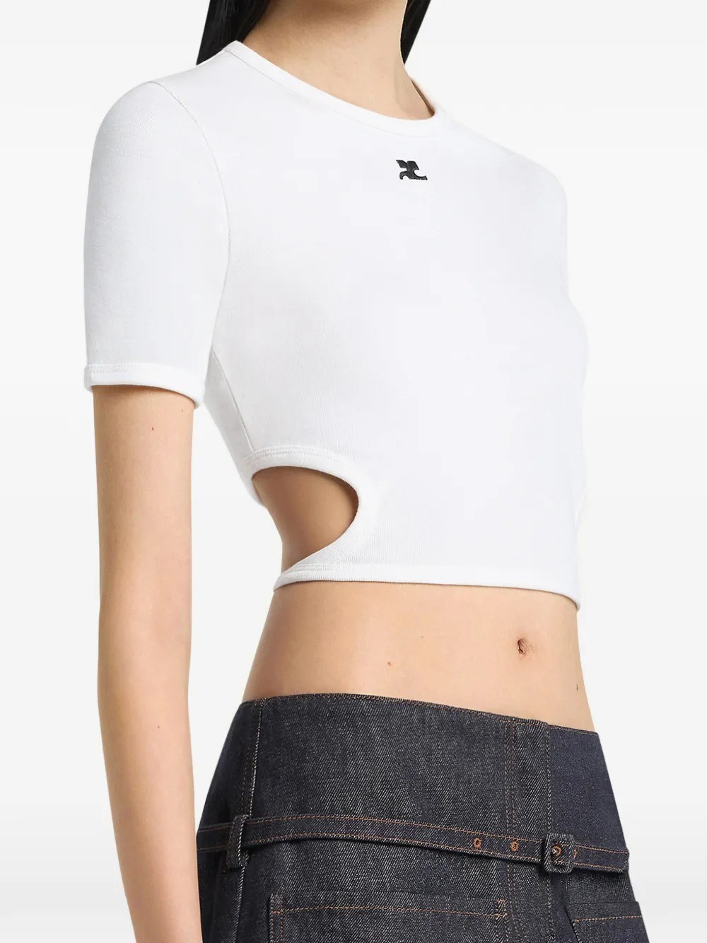 Ribbon Cut Out Contrast T-Shirt