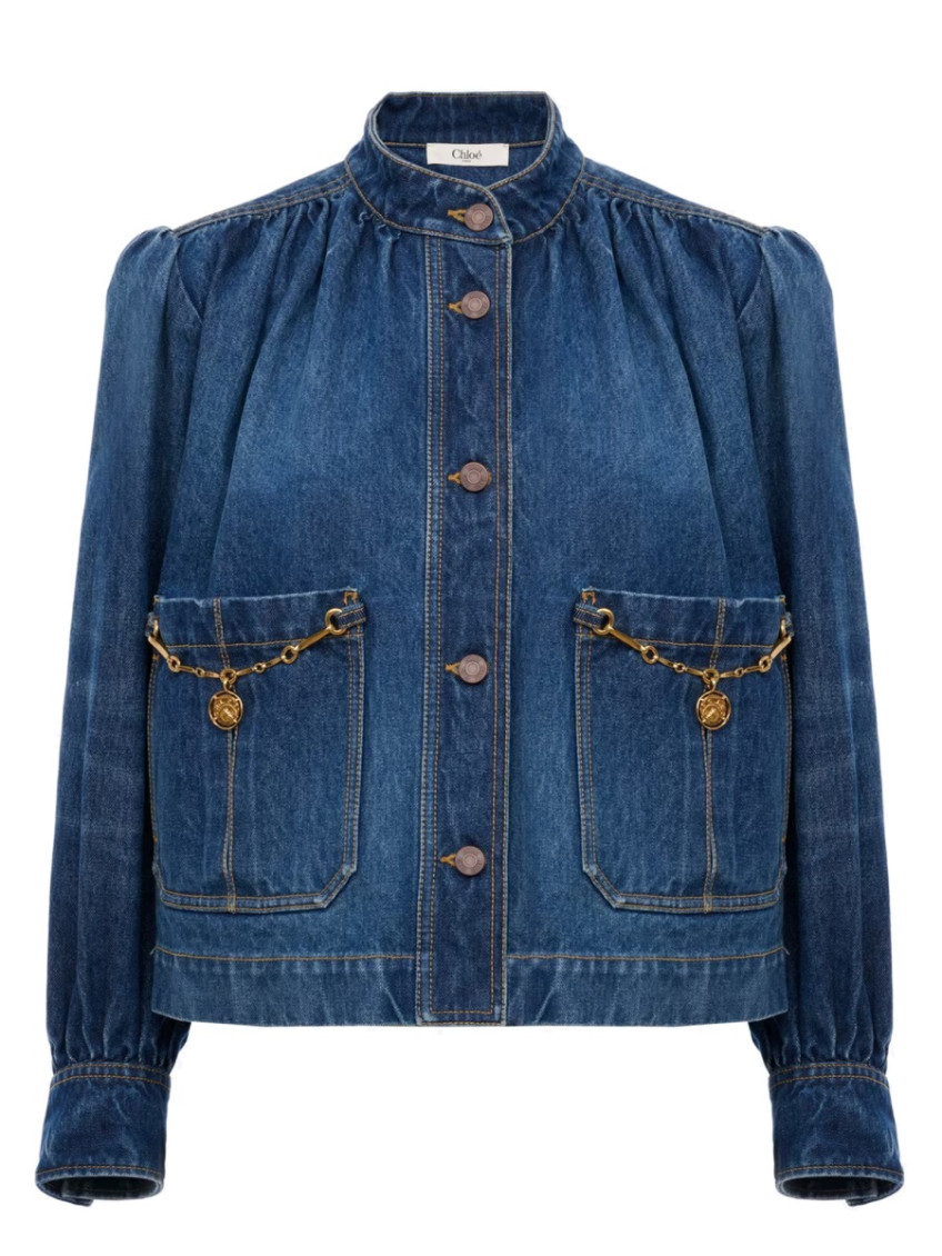 Chloé - high neck denim jacket chain detai
