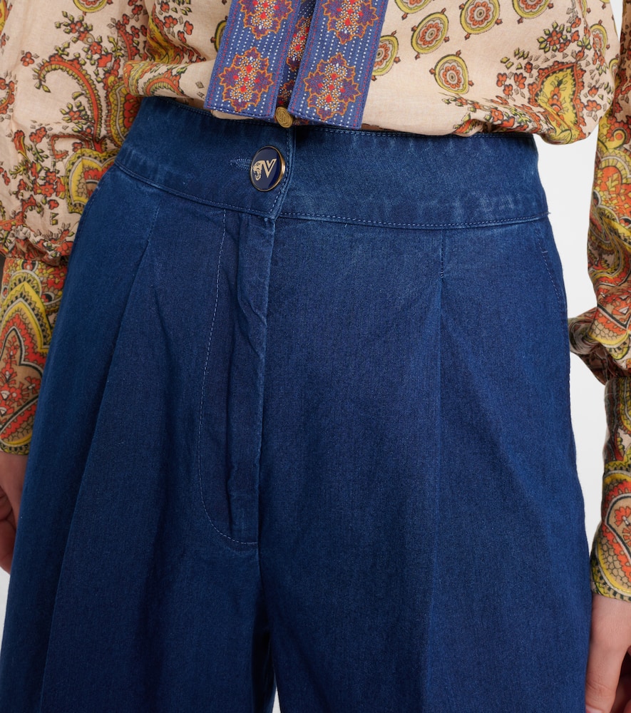 High-rise pleated wide-leg jeans