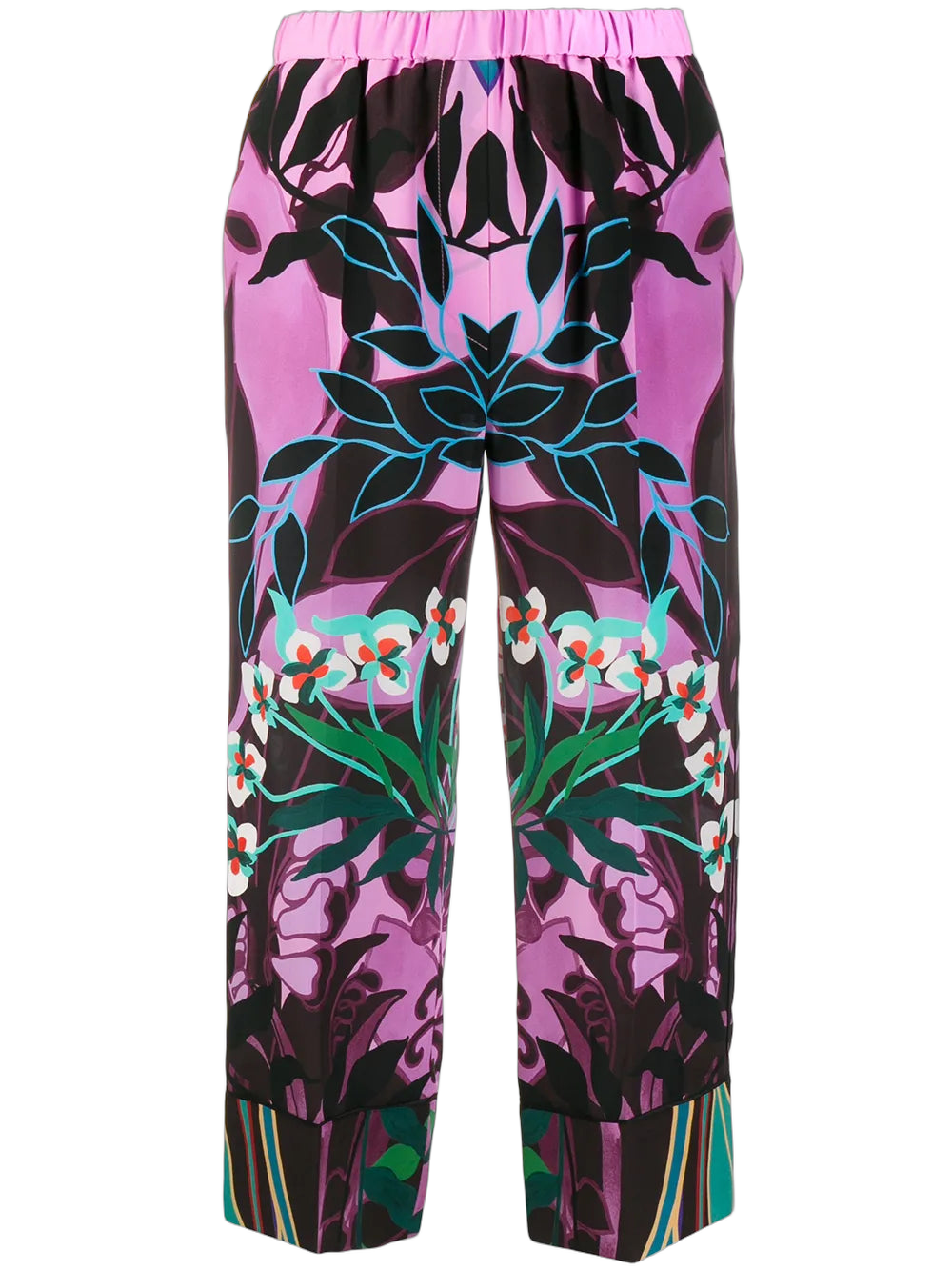 Mirrored Orchid Print Cropped Trousers — Pink