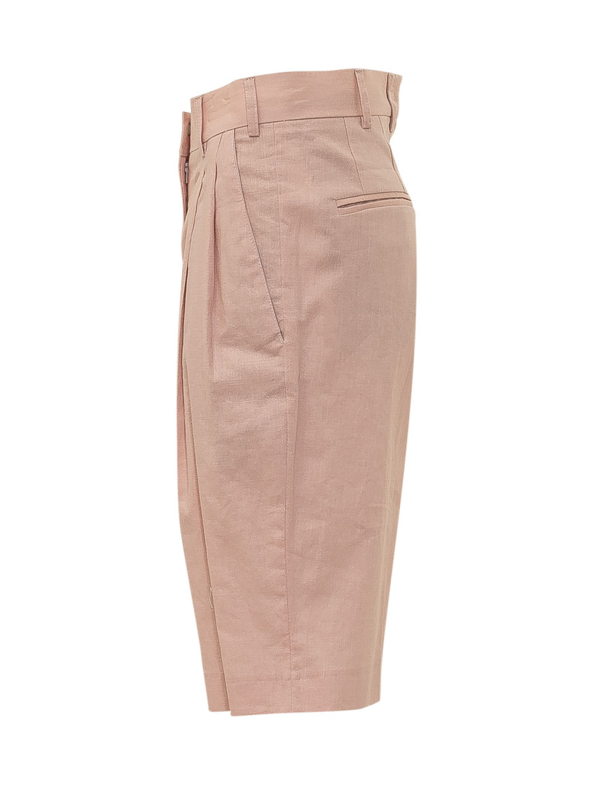 Pink Solid Pleated Shorts