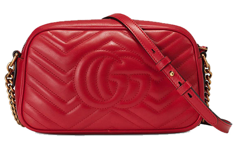 (WMNS) GG Marmont Gold Logo Leather Chain Small Red Classic Shoulder Messenger Bag