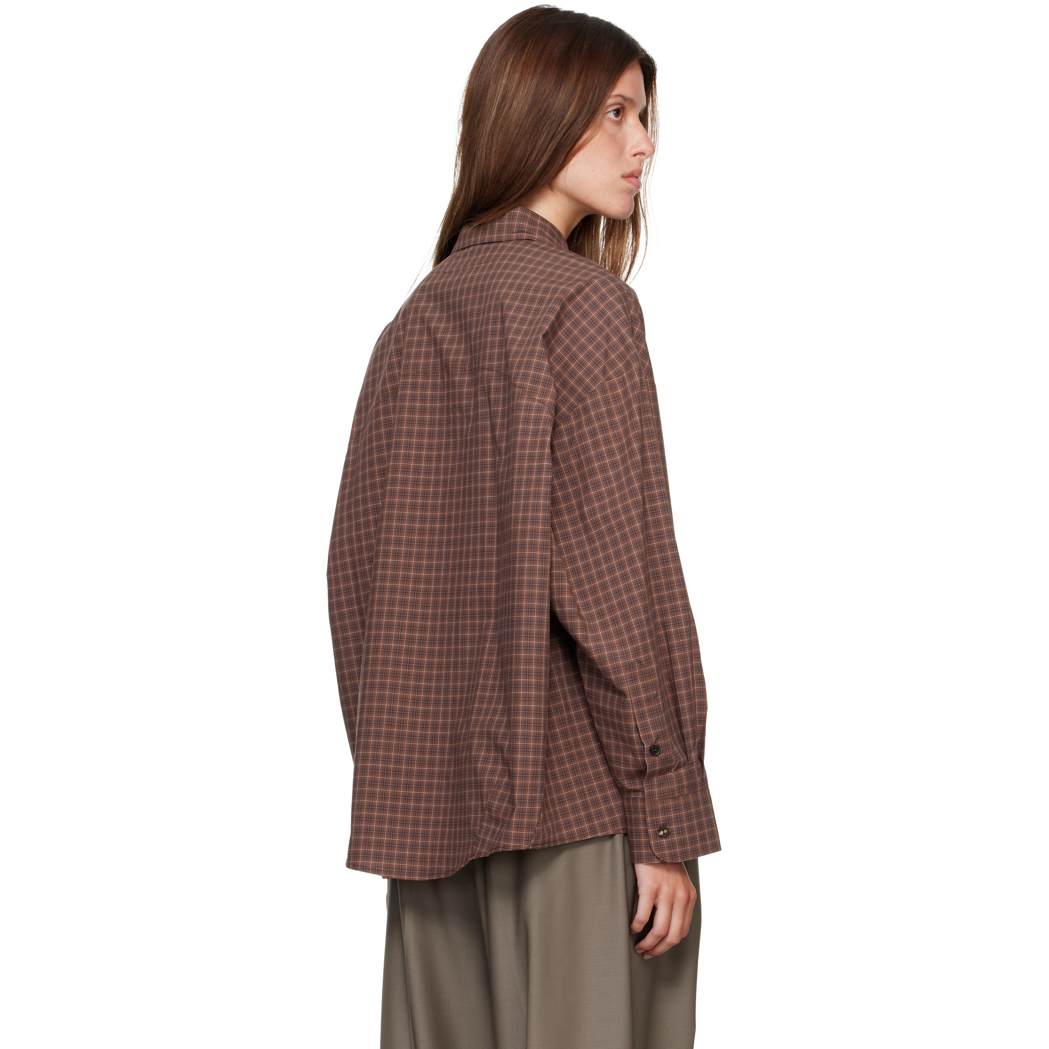 Brown Checked Oversized Shirt