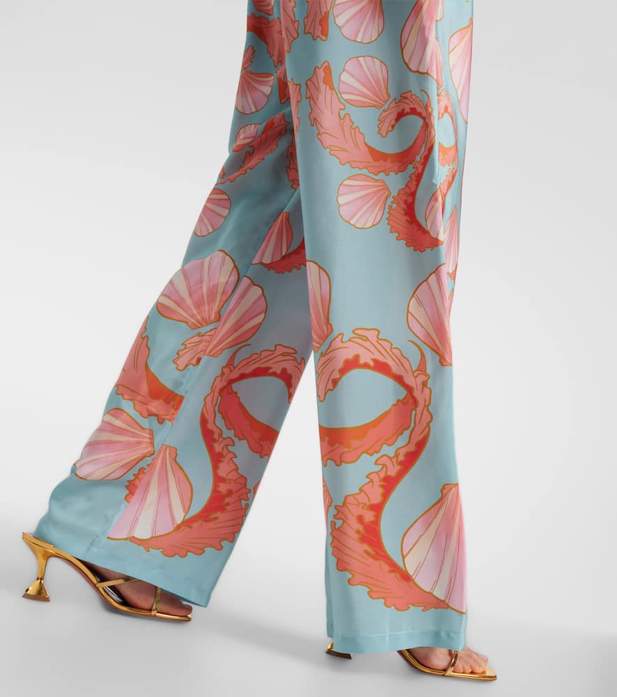 Printed high-rise silk wide-leg pants