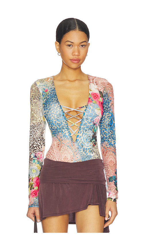 AFRM Eaton Bodysuit in Brown,Blue. XXS. Also in S, XS, M, L, XL, XXL, 1X, 2X
