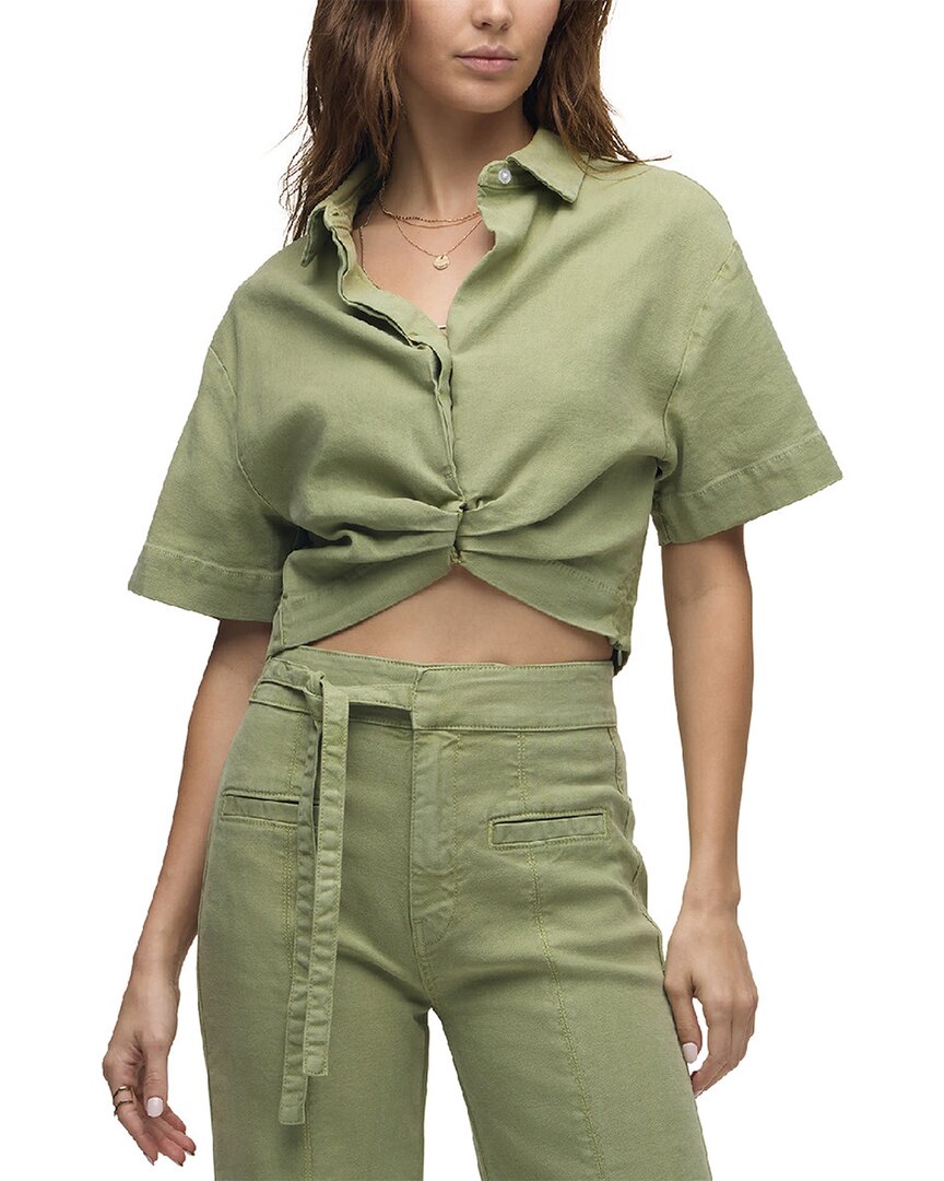 Knotted Button Down Linen-Blend Shirt