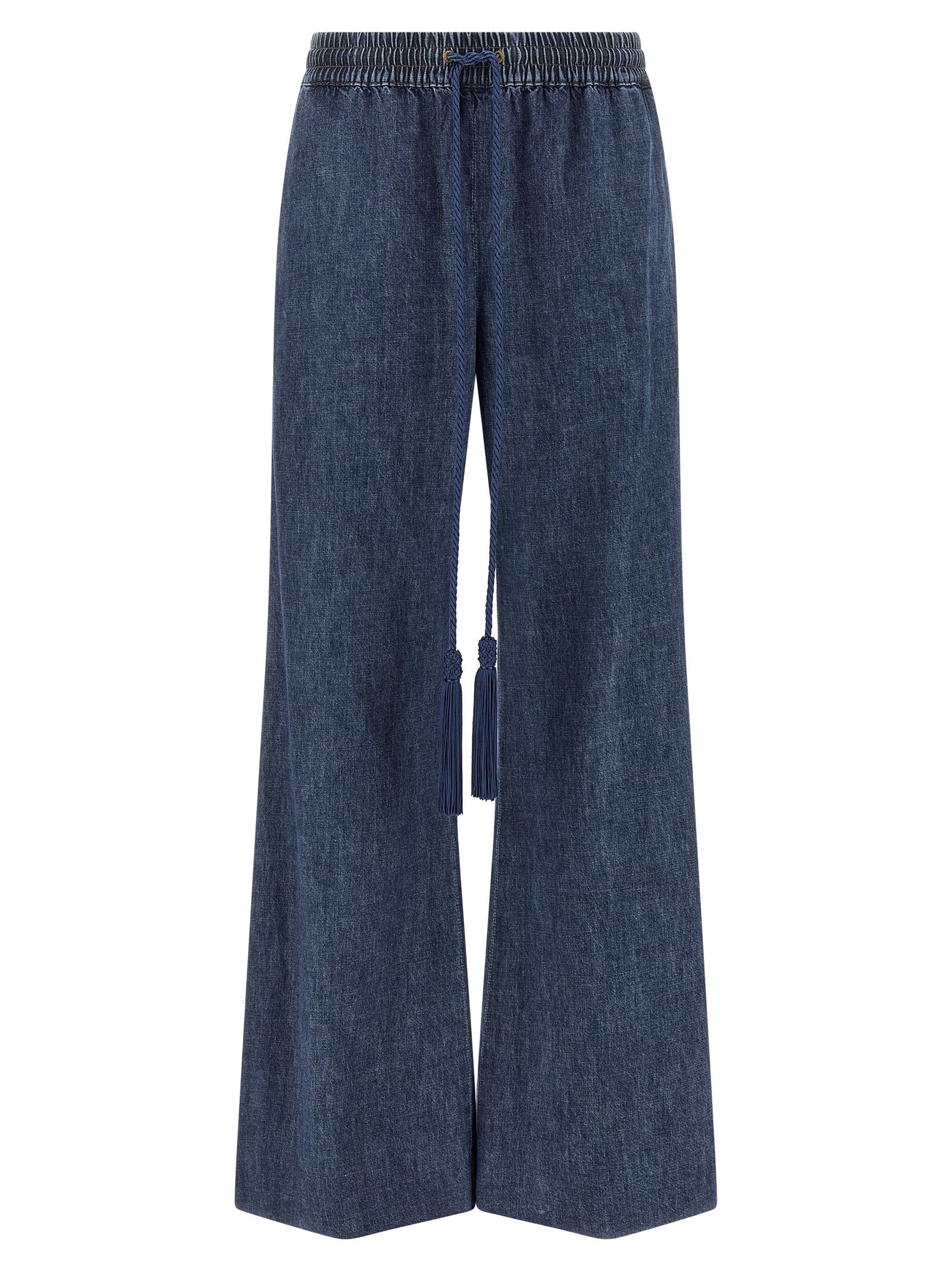 Wide Flare Cotton Denim Jeans — Blue