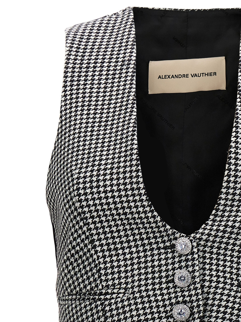 -Houndstooth Vest Gilet Bianco/Nero-Donna