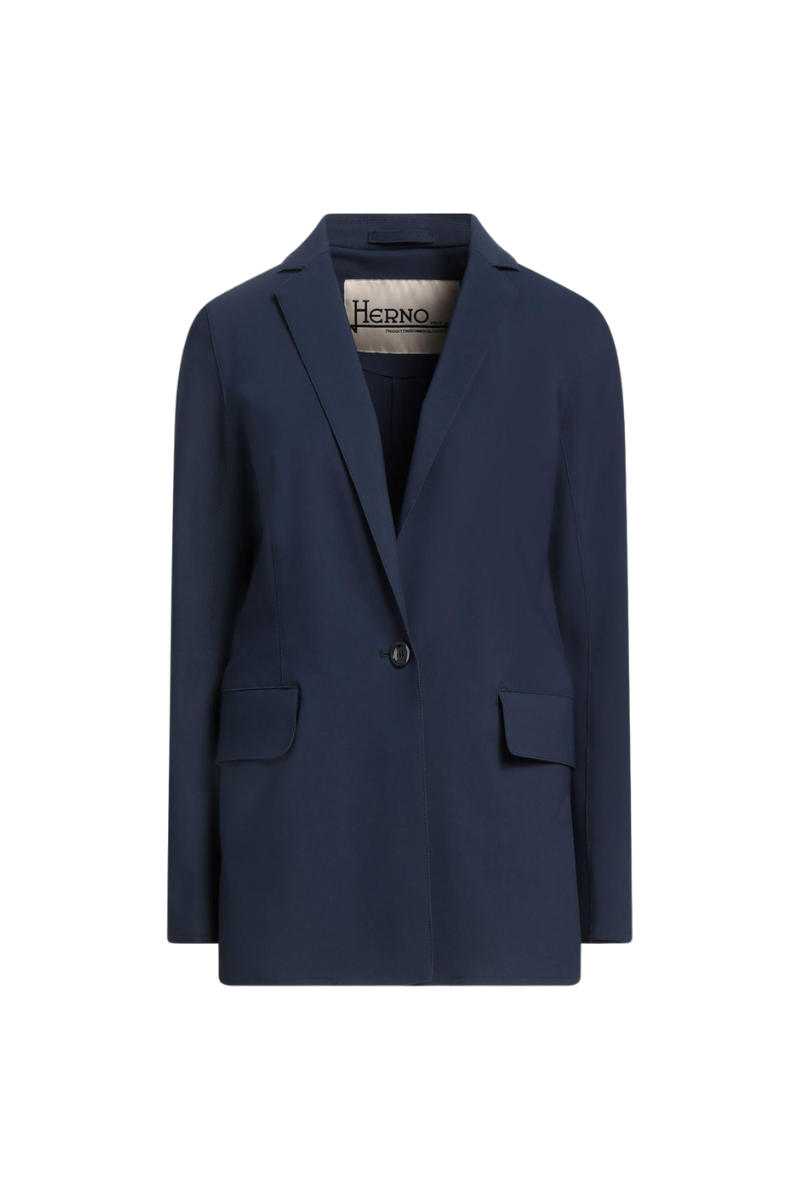 Single-Button Wool-Blend Blazer — Navy