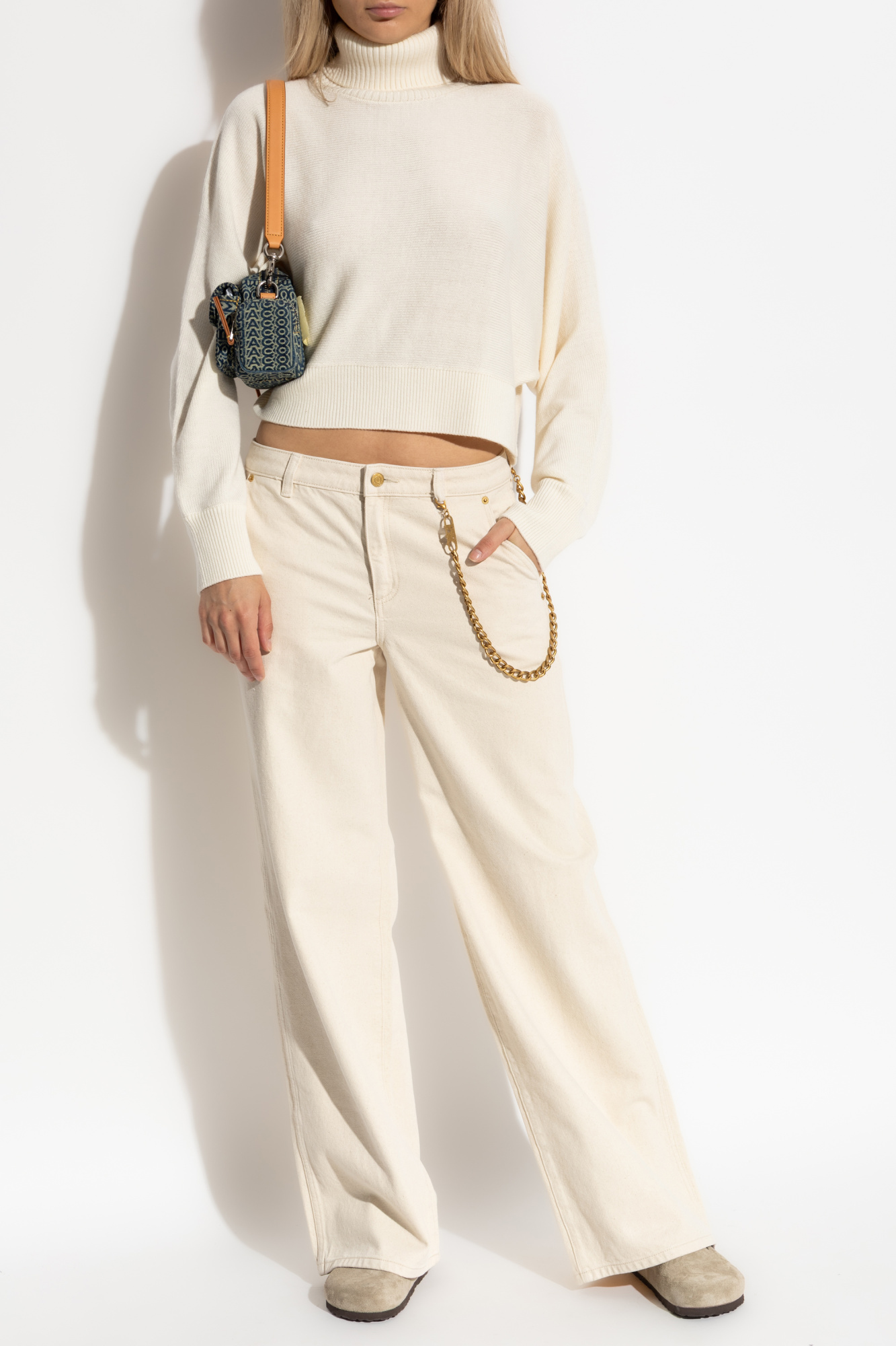 Loose-fit Wool Turtleneck Sweater, Women's, Cream