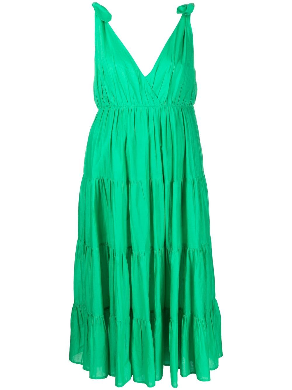 Adjustable tie straps cotton dress - Green
