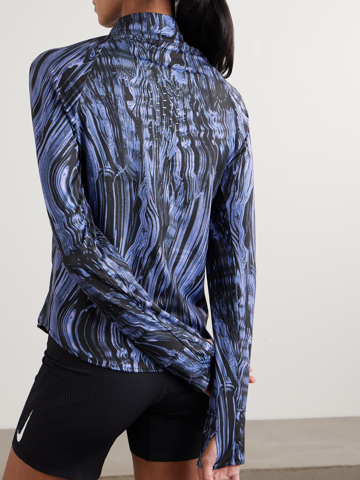 Swift Printed Stretch-shell Half-zip Running Top - Blue