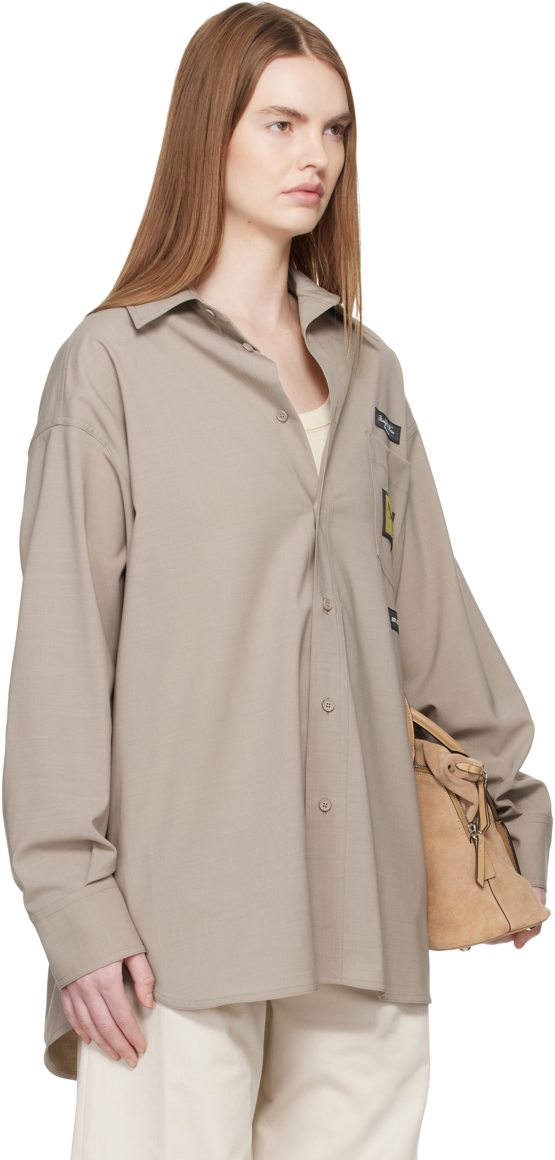 Taupe Tailored Wool-Blend Shirt