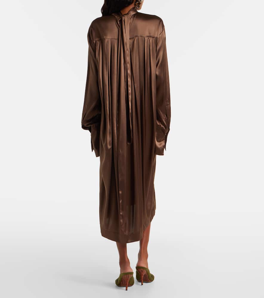 Turtleneck silk-blend satin midi dress