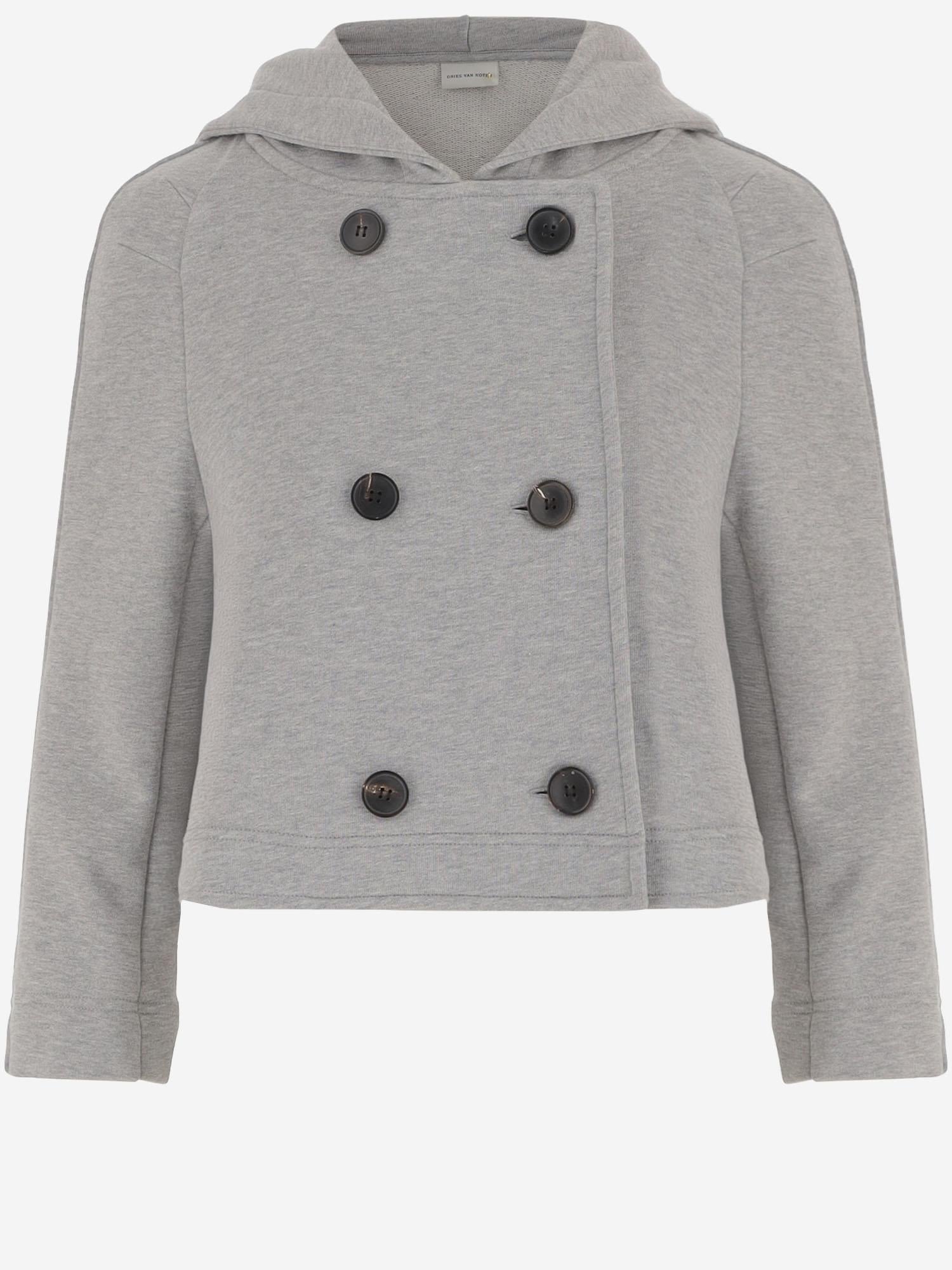 Double-Breasted Cotton Hooded Jacket — Gray