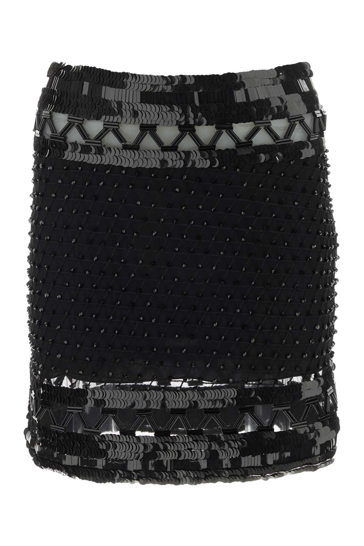 Embellished Mesh Mini Skirt — Black