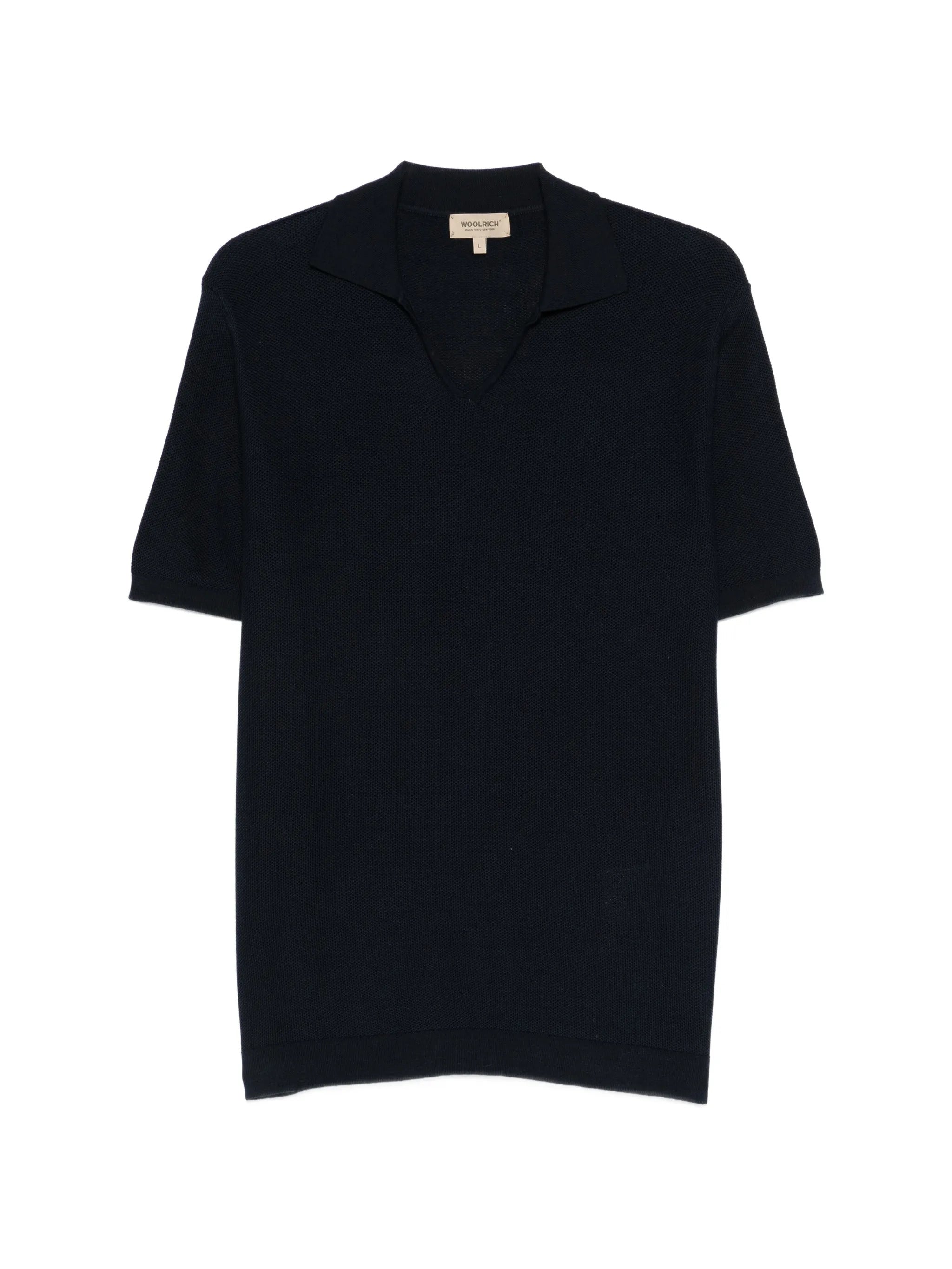 Cotton Crepe Knit Polo Shirt with Classic V-Neck