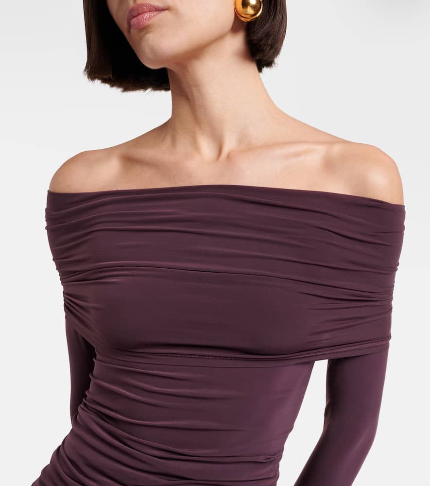 Ruched semi-sheer off-shoulder top