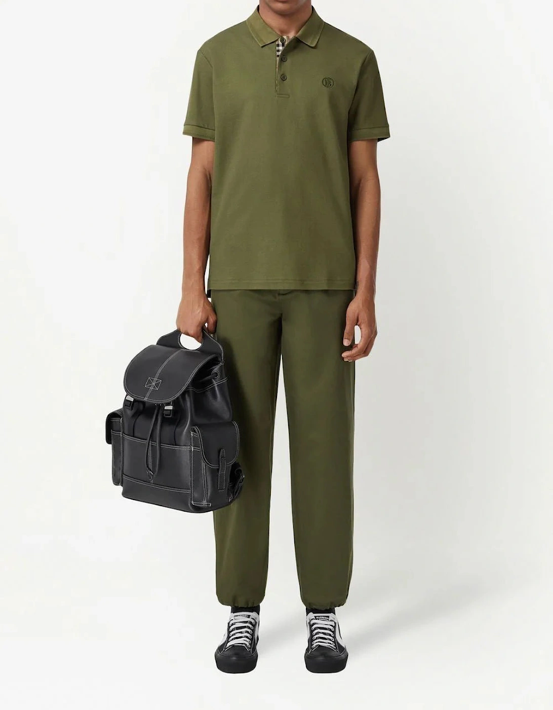 Men's Burberry Monogram Polo Shirt Olive Green - Tan
